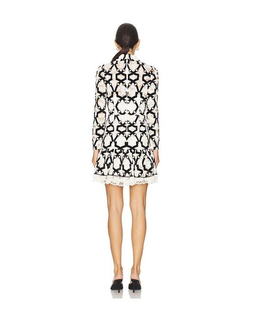 MILLY Black Willa Velvet Flock Lace Mock Neck Dress