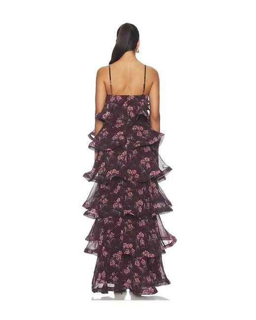 Elliatt Purple Rosaria Strapless Tiered Gown