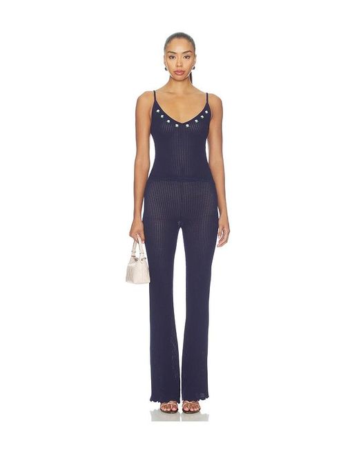 MAJORELLE Blue Lucassia Textured Embroidered Tank