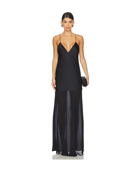SER.O.YA Black Vienna Satin Maxi Dress
