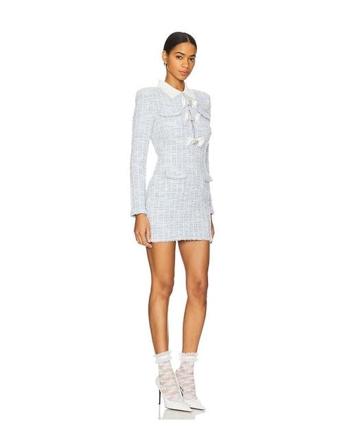 Self-Portrait White Check Collared Knit Mini Dress