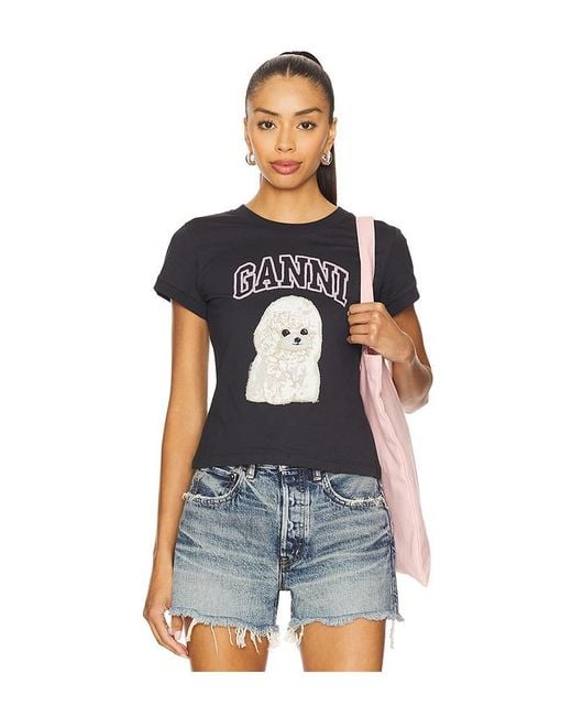 Ganni Blue Basic Cotton Jersey Poodle Baby Fit T-Shirt