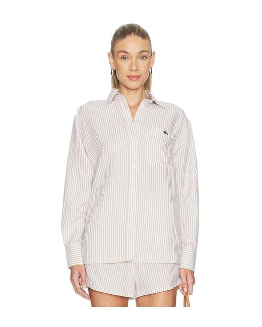 Lacoste White Oversized Fit Toile Shirt