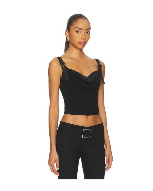 MARRKNULL Black Printed Pleated Corset Top