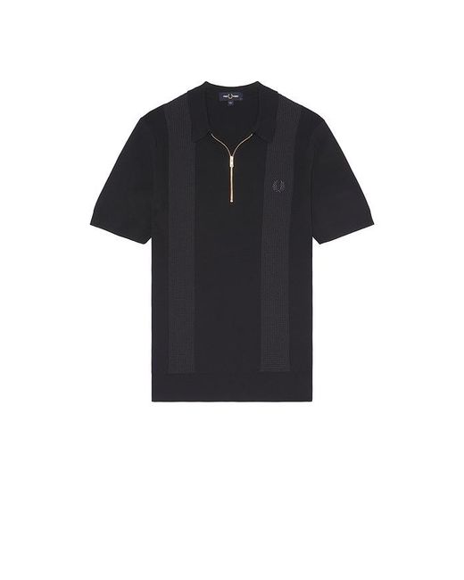 Fred Perry Black Panel Detail Knitted Polo for men