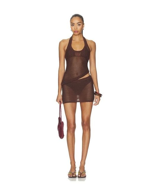 SNDY'S Brown Casey Crochet Mini Skirt