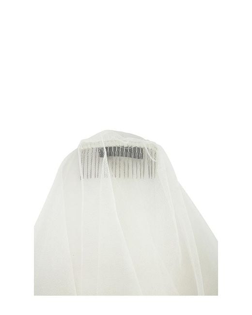 LAPOINTE White X Revolve Tulle Embroidered Short Veil With Feathers
