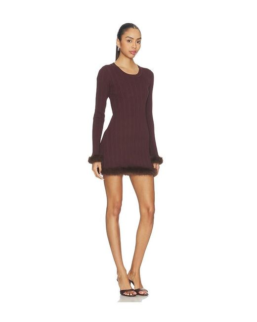 SNDY'S Red Pearse Faux Fur Mini Dress