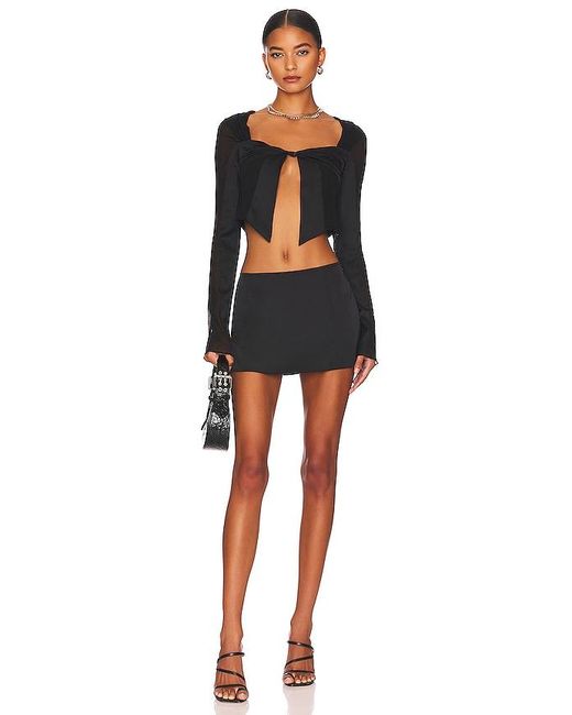GUIZIO Black Satin Mini Skirt