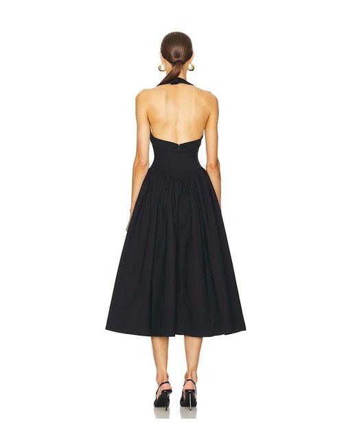 Helsa Black Faille Halter Midi Dress