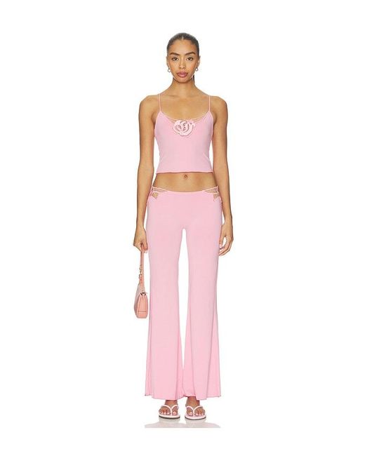 Indah Pink Ruby Solid Tank Top With Embroidered Rose Kerawang Detail