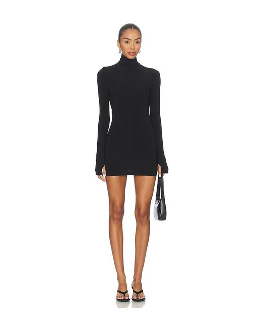 Norma Kamali Black Long Sleeve Slim Fit Turtleneck Pickleball Dress