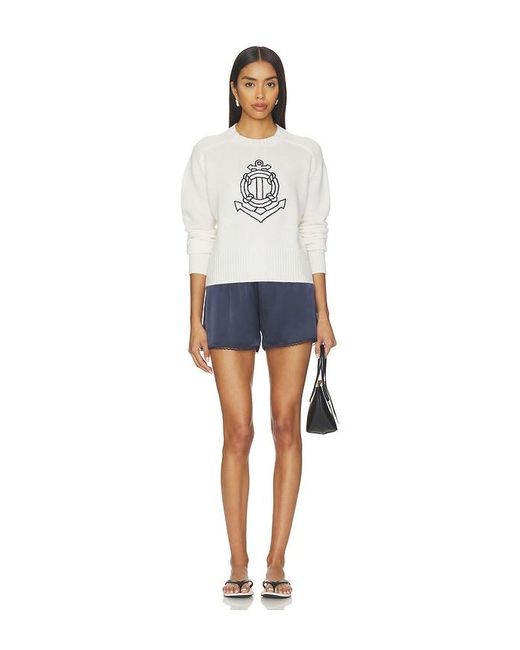 White + Warren White Featherweight Cashmere Nautical Embroidered Sweater