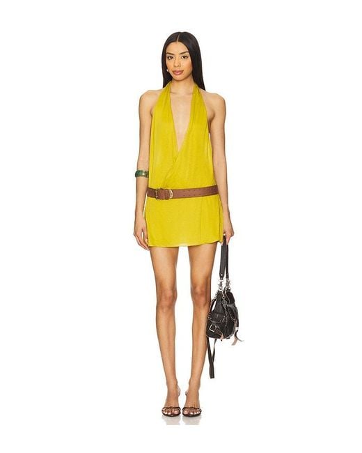 Indah Astra V Halter Mini Dress in Yellow | Lyst