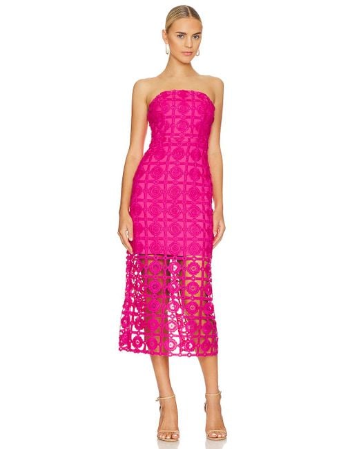 MILLY Pink Kait Tile Lace Midi Dress