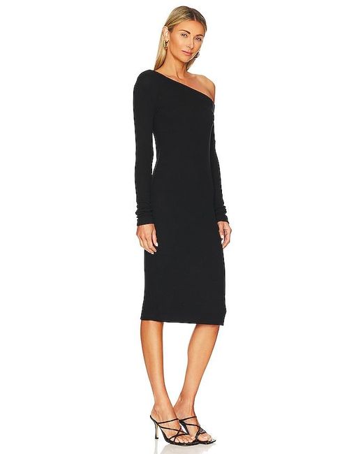 Enza Costa Black Sweater Knit Slouch Shoulder Dress