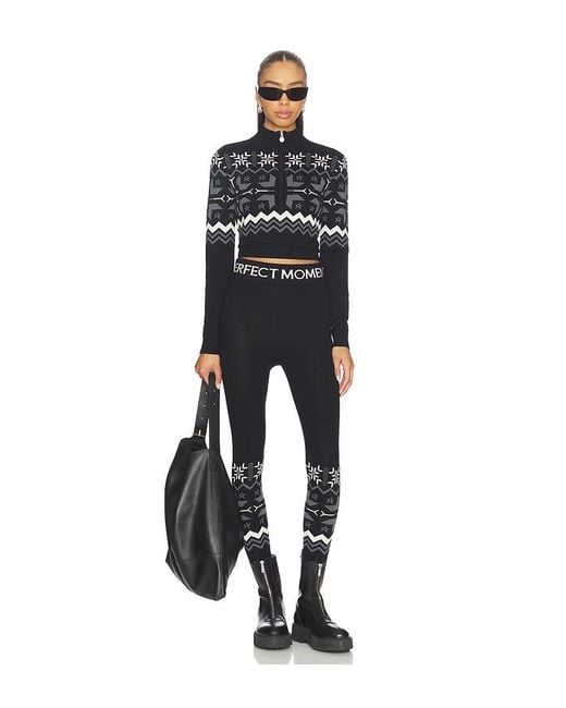 Perfect Moment Black Nordic Merino Wool Half-Zip Sweater