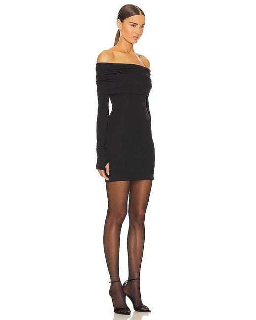 Helsa Black Matte Jersey Off Shoulder Mini Dress