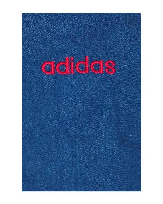 Adidas Originals Blue Superstar Denim Graphic Varsity Bomber Jacket