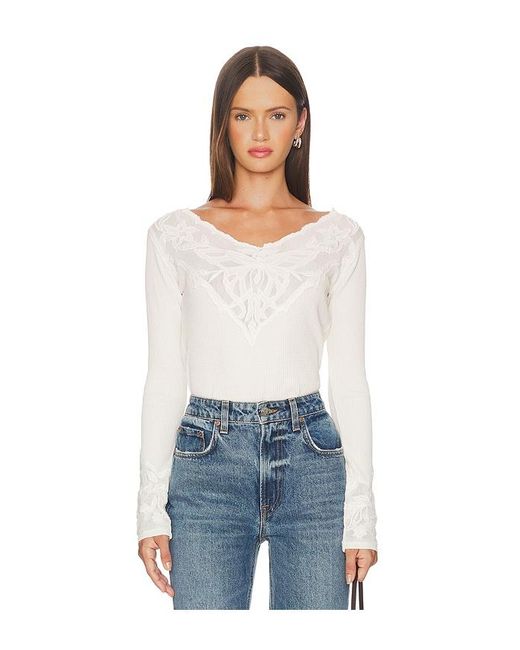 Free People White Butterfly Cuff Top
