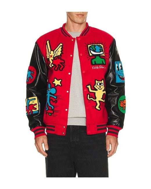 Reason Red Keith Haring Varsity Jacket for men