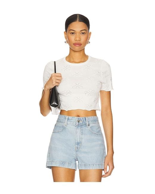 MINKPINK Blue T-Shirt Aus Pointelle-Strick Bowie