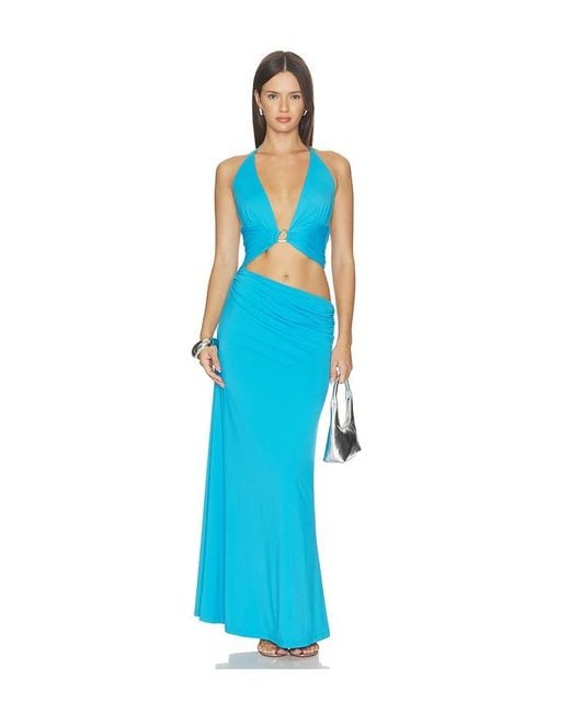 Runaway the Label Blue Lumia Halter Cutout Maxi Dress