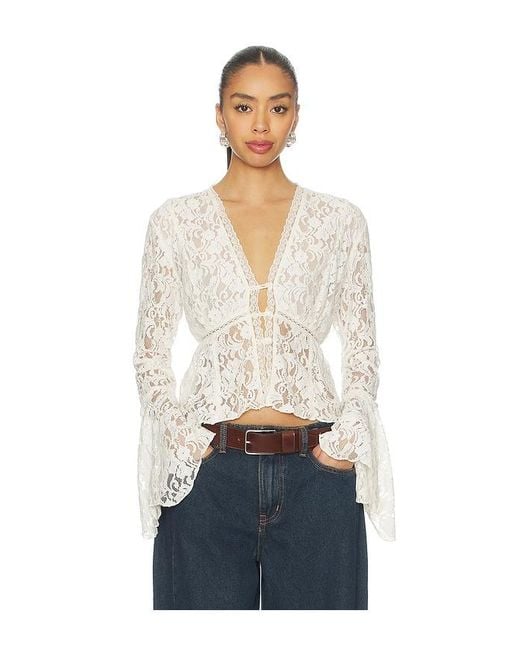 Free People White Whispering Love Lace Top