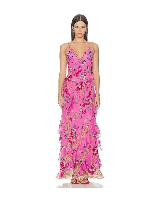 Camilla Pink Asymmetrical Ruffle Slip Dress