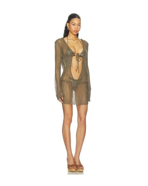 Jaded London Natural Knit Hooded Cutout Mini Dress