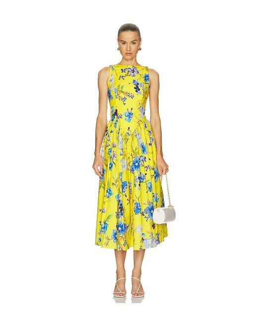 Hemant & Nandita Yellow Boat Neck Midi Dress