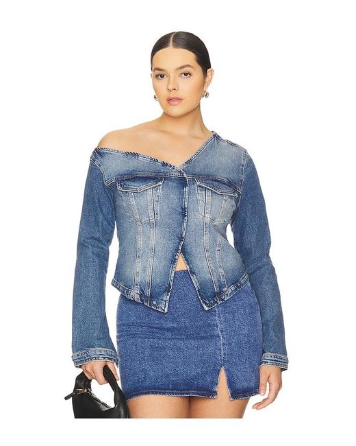 GOOD AMERICAN Blue Asymmetric Denim Shirt
