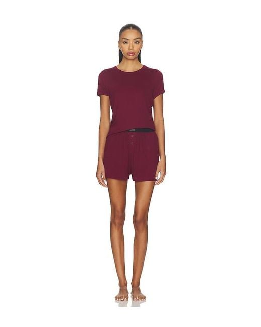 Lunya Red Rib Tee Short Set