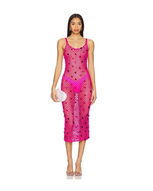 MORE TO COME Pink Adelida Crochet Midi Dress