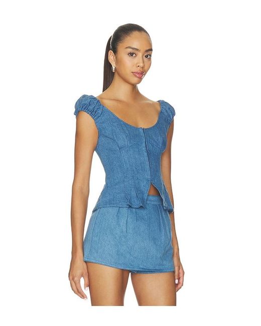 Lovers + Friends Blue Mabel Denim Top