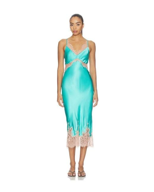 L'Agence Blue Scotly Lace Trim Midi Dress