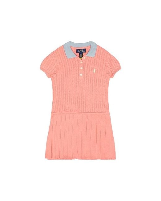 Polo Ralph Lauren Pink Short Sleeve Cotton Mini Cable Knit Collared Dress