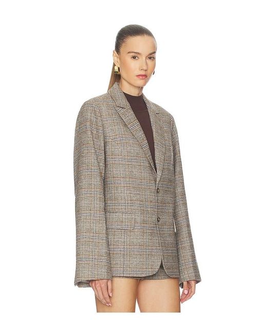GUIZIO Brown Oversized Tartan Blazer