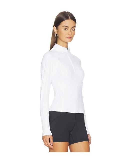 Halfdays White Julie Ribbed 1/4 Zip Top