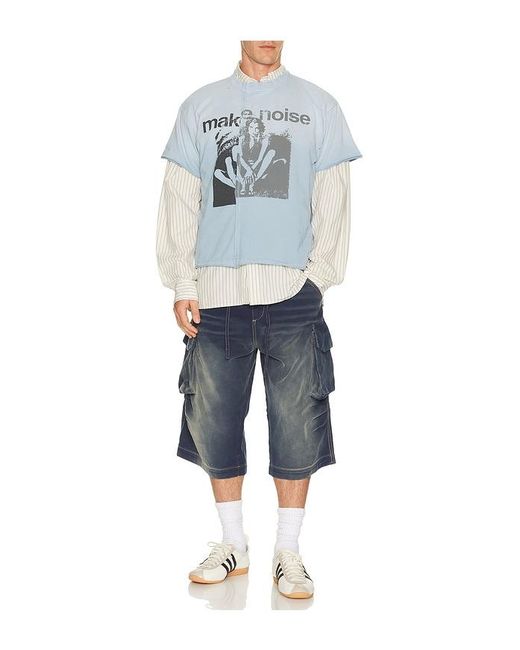 Jaded London Blue Make Noise Spliced Frayed T-Shirt for men