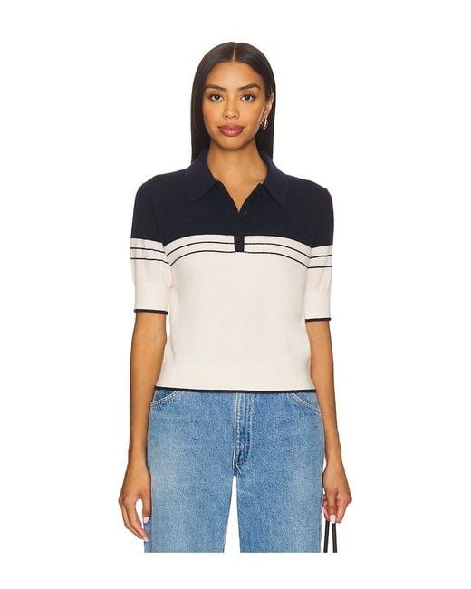 White + Warren Blue Cashmere Polo Top