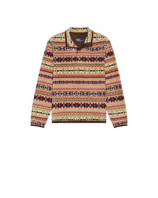 Polo Ralph Lauren Orange Long Sleeve Printed Vintage Fleece Snap Mockneck Pullover for men