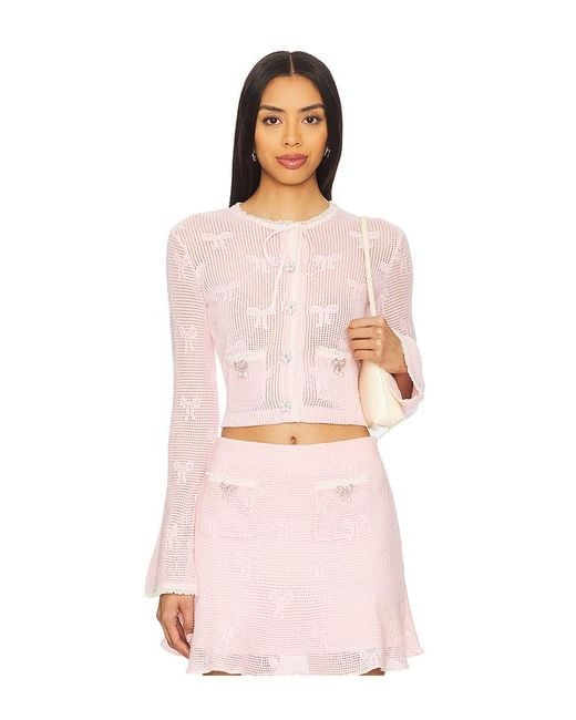 Self-Portrait Pink Bow Crochet Cardigan