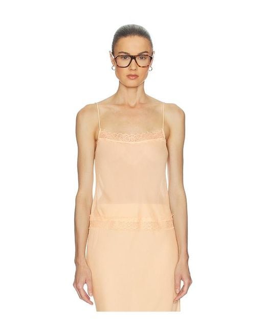 Helsa Natural Viscose Satin Cami With Lace