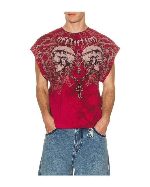 Affliction Red Collapse Muscle Tee for men