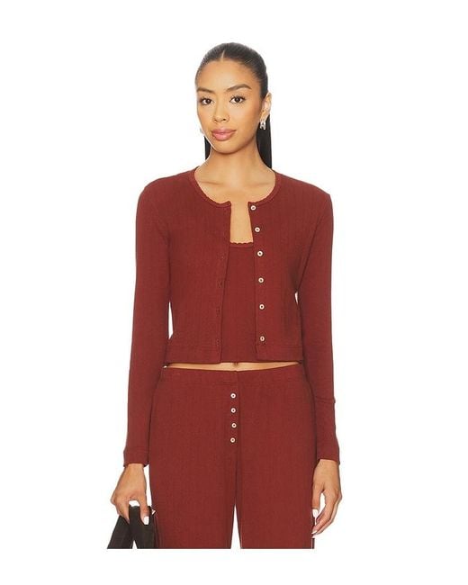 Leset Red Pointelle Crop Cardigan