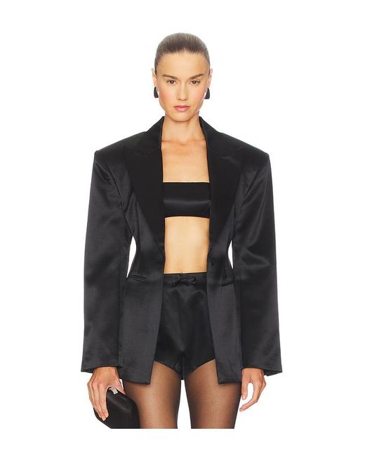 Courtney Zheng Black Silk Wool Satin Blazer