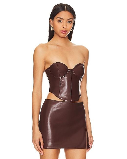 Lovers + Friends Brown Ana Faux Leather Top