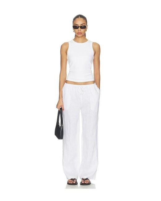 PERFECTWHITETEE White Lorana Linen Drawstring Pant