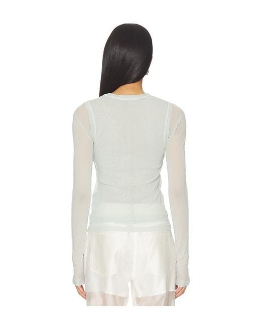Helmut Lang White Mesh Layered Long Sleeve Top